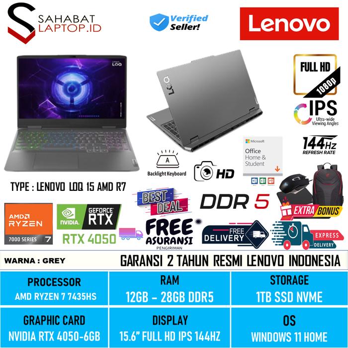 Jual Laptop Gaming Lenovo LOQ 15 AMD Ryzen 7 7435HS 28GB 1TB SSD RTX ...