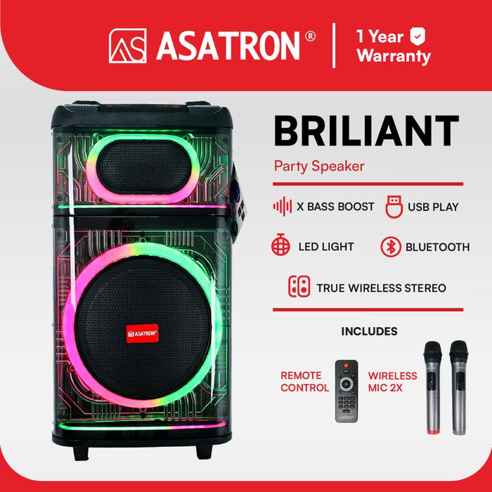 Gambar Asatron Brilliant 12 Inch Bluetooth Karaoke Party Speaker with 2 Wireless Mic TWS dari Asatron Indonesia undefined Tokopedia