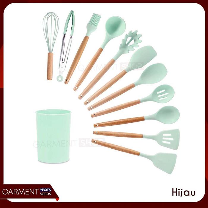 Gambar Spatula Silikon Set Gagang Kayu Tahan Panas Alat Masak Tempat Silicon Silicone Dapur Lengkap TrendyStors - HIJAU, NO BUBBLEWRAP dari Trendy Stors undefined Tokopedia