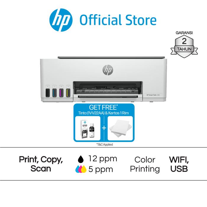 Gambar Printer HP Smart Ink Tank 580 / 520 All in One ( Print Scan Copy ) / Wifi / USB / Fotocopy / Color / Colour / Warna / Tinta Suntik / Garansi 2 Tahun / Official - Smart Ink Tank 580 dari HP Indonesia undefined Tokopedia