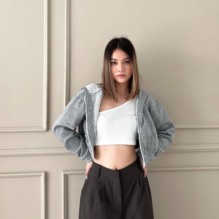 Gambar Crop zip-up jacket | Aesthete your life jaket zipper  wanita - Grey, M - L dari aesthete yourlife undefined Tokopedia