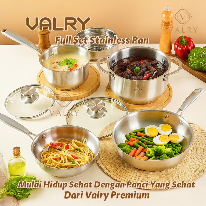 Gambar VALRY 7 PCS Wajan pure stainless steel SUS304 PANCI Premium cookware set milkpan frying pan sauce casserole dari Mayba Store undefined Tokopedia