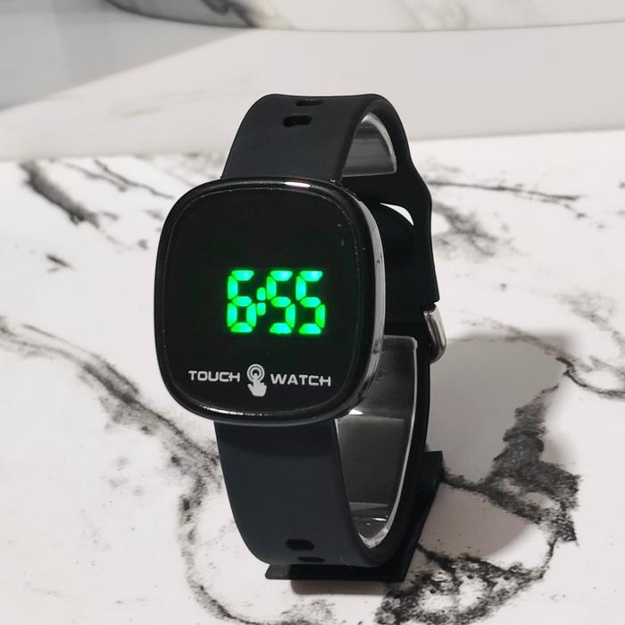 Gambar TANPA BOX I Jam Tangan LED Touchwatch Pria Wanita Tali Rubber Case Segi Empat Kekinian I Gaya Anak Muda - Full Hitam dari MegaWatch undefined Tokopedia