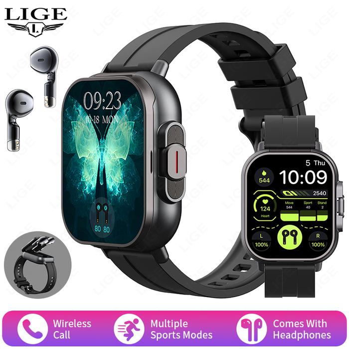 Gambar LIGE TWS 2-in-1 Baru Dengan Headset Jam Tangan Pintar Panggilan Bluetooth Pemantauan Kesehatan Headphone Putar Musik Jam Tangan Pintar - Silikon hitam dari LIGE jam tangan undefined Tokopedia