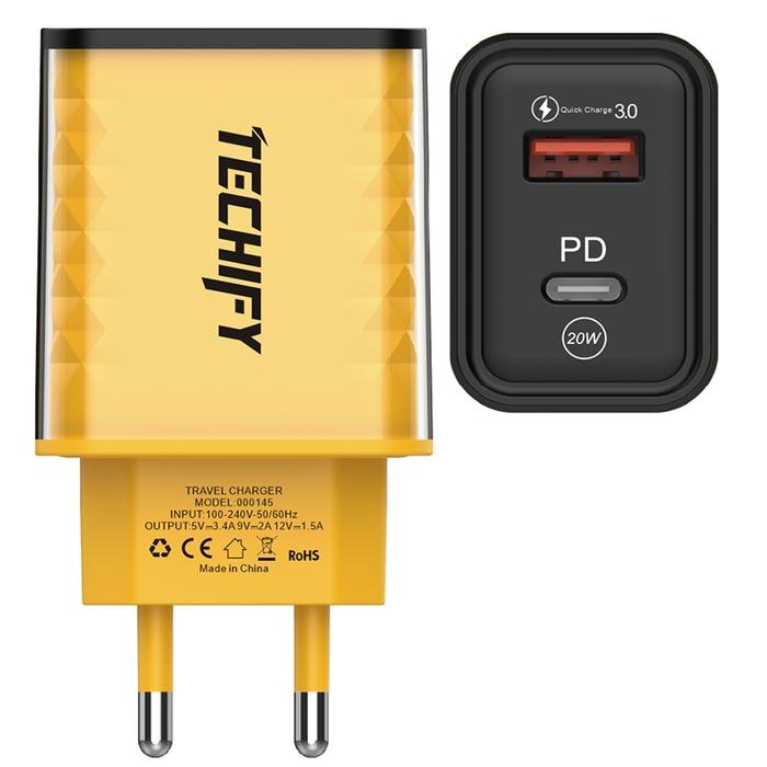 Gambar MHgn Pengisi daya super cepat 20W Adaptor pengisi daya ponsel USB universal antarmuka ganda 2-in-1 cocok untuk tablet Apple Huawei oppo Xiaomi vivo colokan pengisi daya cepat Tipe-c PD colokan multi-port pengisi daya cepat - kuning dari mahogany store undefined Tokopedia