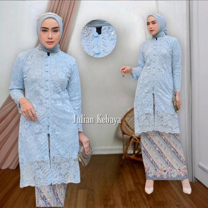 Gambar Setelan Pasangan Kebaya Brokat Kancing Depan Kombinasi Payet Modern Jumbo Couple Kemeja Batik Ayah Anak Motif Soft Blue Baju Sarimbit Atasan Tunik Kondangan Keluarga Dewasa Katun Aurora Panjang - Rok + Tunik Payet, M dari Julian Kebaya_NEW undefined Tokopedia