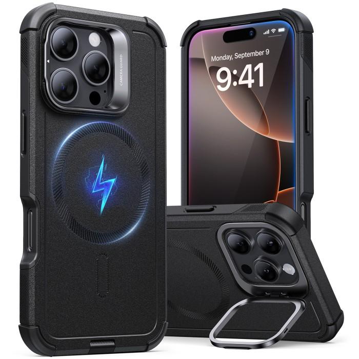 Gambar Case iPhone 16 Pro Max 16 Pro ESR Cyber Tough with Stash Stand HaloLock MagSafe - Black, iPhone 16ProMax dari Primary Cares undefined Tokopedia