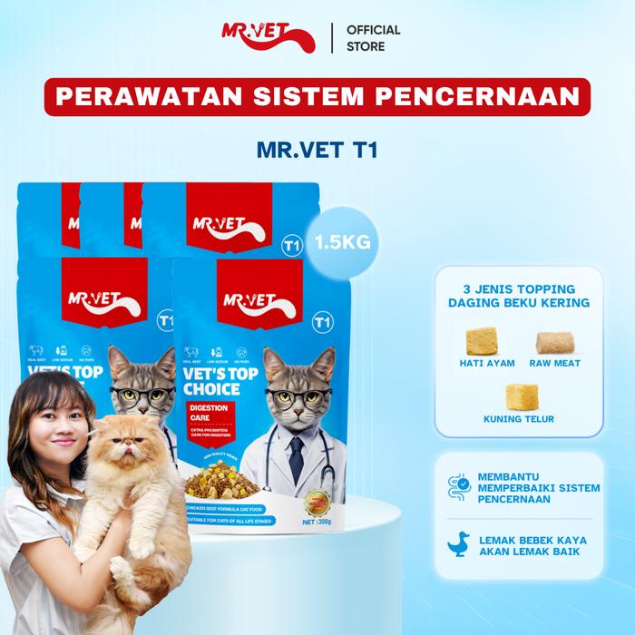 Gambar Mr.Vet - Kombo 5 Mr.Vet T1 300g dengan protein 30% yang mendukung pencernaan sehat, cocok untuk segala usia dari Mr.Vet Indonesia undefined Tokopedia