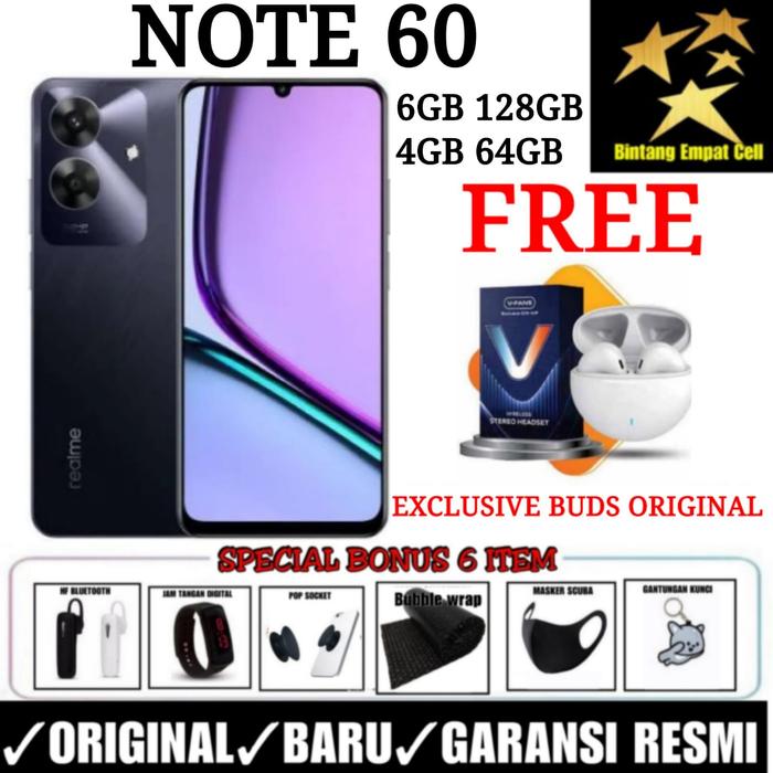 Gambar (EXCLUSIVE PRATIWI NOVI) REALME NOTE 60 6/128 & 4/64 GARANSI RESMI - 6/128 BLACK, NON BONUS dari Bintangempat Store undefined 3 Tokopedia