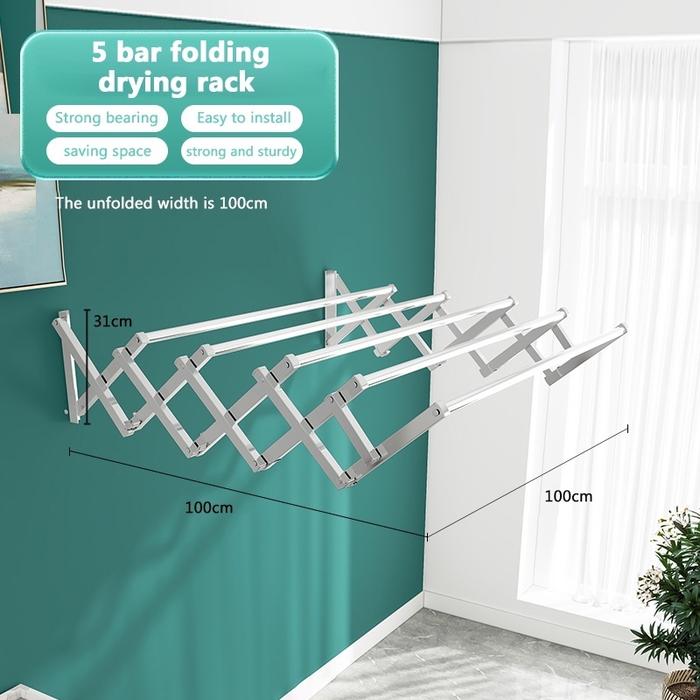 Gambar 【Free Shipping】Jemuran dinding lipat kokoh dan tahan lama,Jemuran dinding lipat stainless steel 2m ,mudah dipasang,portabel dan mudah disimpan dalam rumah - 5POLE-100_100_31CM dari MAMAMI MALL undefined Tokopedia