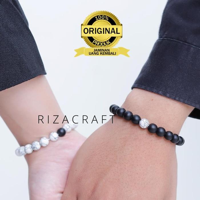 Gambar Gelang Couple Premium Aesthetic Pacar Batu ASLI Onyx Howlite - Couple dari Riza Craft undefined Tokopedia