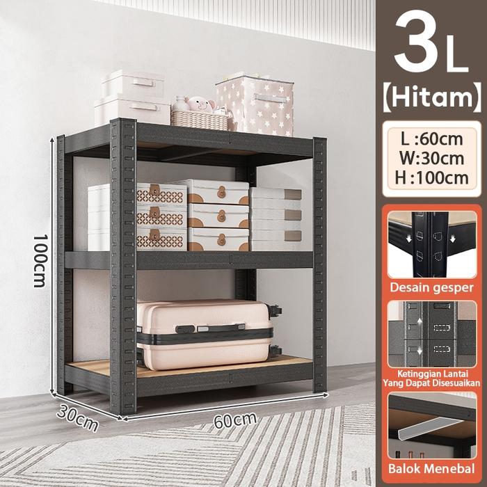 Gambar Rak besi siku 3/4 susun Rak serbaguna barang dagangan / Kayu/Rak gudang  120x40x180CM/Kayu/Shelf/rak kamar tidur/furniture kayu - 3L 60_30_100 Hitam dari Key Life Mall undefined Tokopedia