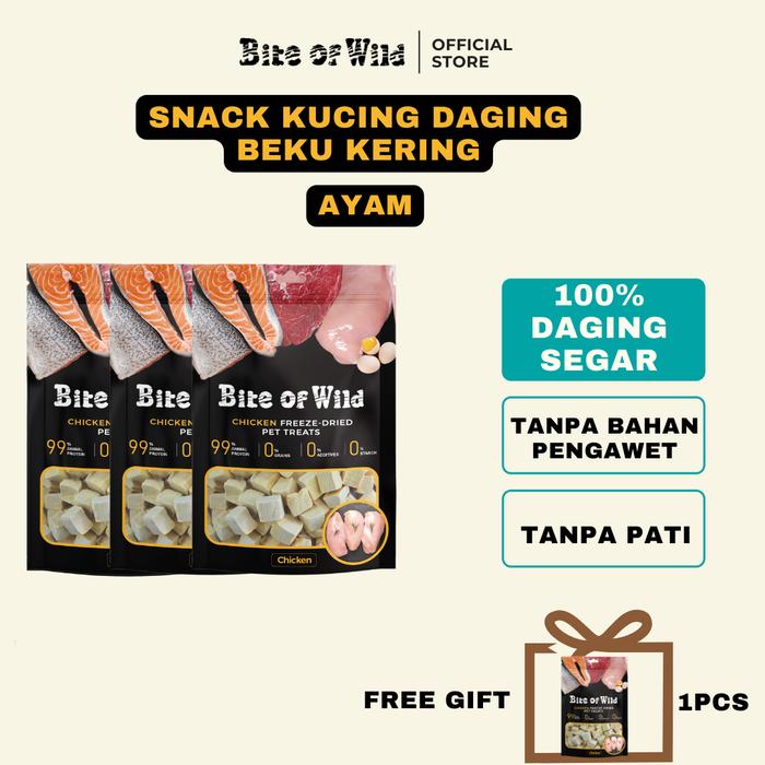 Gambar Bite Of Wild - Kombo 3 + 1 Daging Beku Kering 40g - Rasa Ayam/Salmon/Bebek/Catnip/Hati Ayam/Kuning Telur/Daging Segar/Shisamoz - Ayam dari Bite Of Wild Indonesia undefined Tokopedia