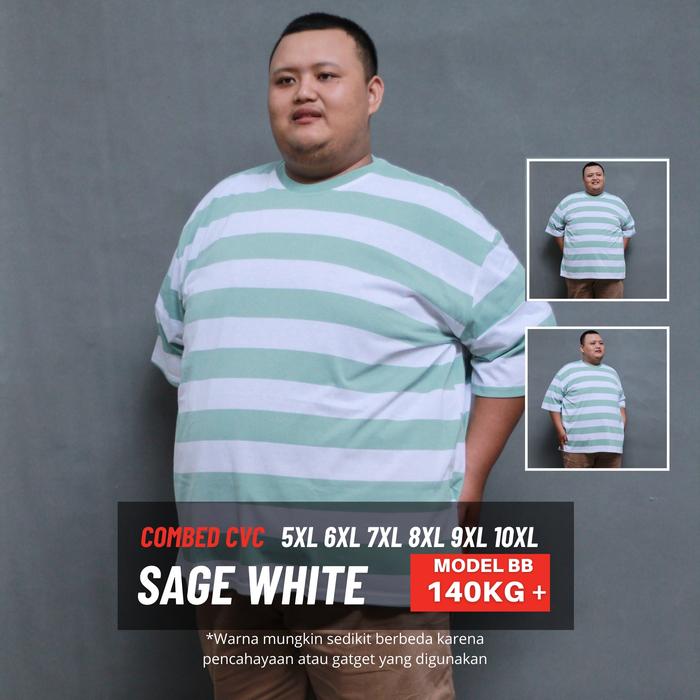 Gambar ICW Kaos pria polos Stripe Salur Jumbo XXL XXXL XXXXL 2XL 3XL 6XL 7XL 8XL 9XL 10XL BIG Ukuran Besar Combed Distro Soft Baju Pendek Katun Dewasa - Sage White, 9xl (LD 156cm) dari icanwearid undefined Tokopedia
