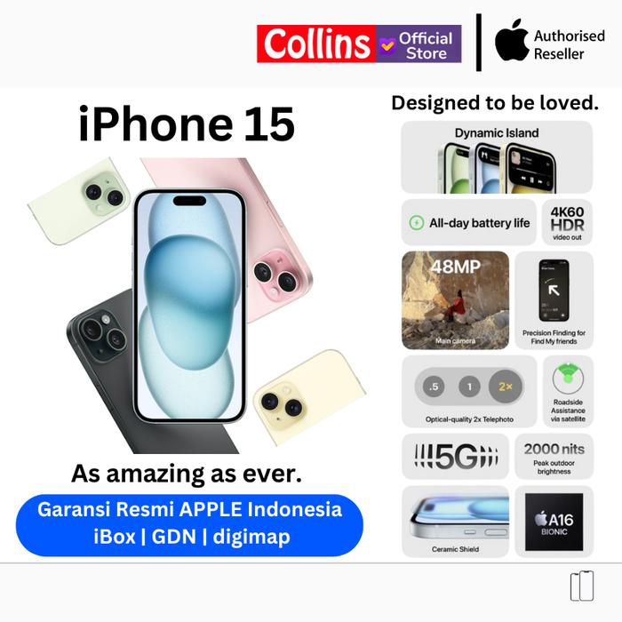 Gambar APPLE iPhone 15 128GB 256GB A16 Bionic CPU 6C / GPU 5C Resmi GDN DIGIMAP iBOX - 256 GB, Black dari Collins Official undefined Tokopedia