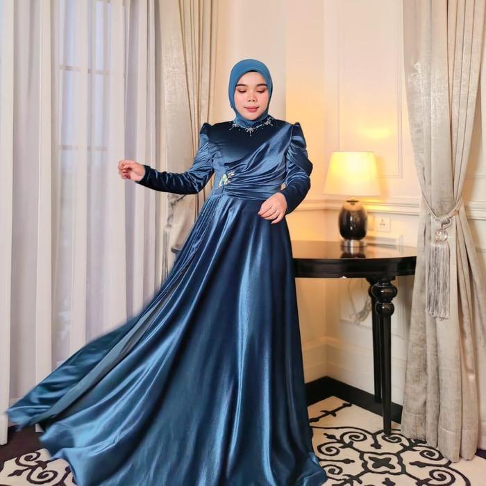 emerald blue dress A-Line Long Satin Dark Green Prom Dress with Split PSK406 US8 / Red main image 0
