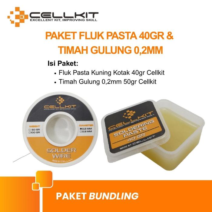 Gambar CELLKIT Paket Fluk Solder Pasta Kuning Kotak 40GR +Timah Solder Gulung - Fluk+TImah 0.2MM dari CELLKIT undefined Tokopedia