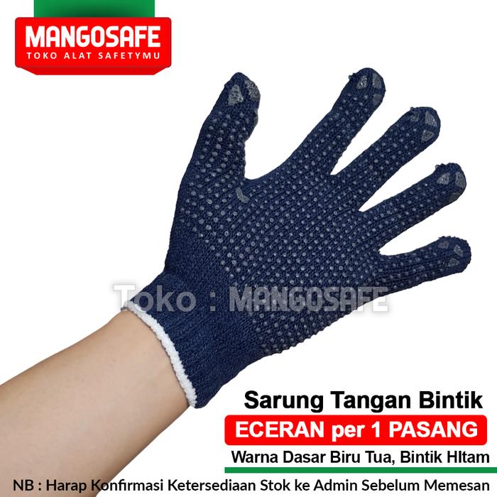 Gambar Sarung Tangan Kain Warna Biru Tua Bintik Hitam Per Lusin / Sarung Tangan Kerja Kaos Green Army / Working Dotting Glove dari mangosafe undefined Tokopedia