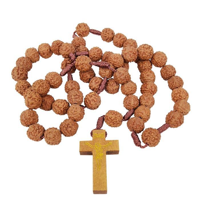 Gambar TERLARIS Kalung Rosario Maria Manik Genitri Ganitri Jenitri Rudraksha Besar Salib Kayu Sket READY dari Toko Hisashi undefined Tokopedia