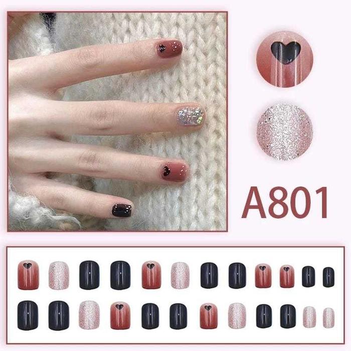Gambar ( 800 ) 24 Pcs KUKU PALSU / fake Nails Fashion free LEM 2gram + lem gel 12 pcs - 801 dari icp malang undefined Tokopedia
