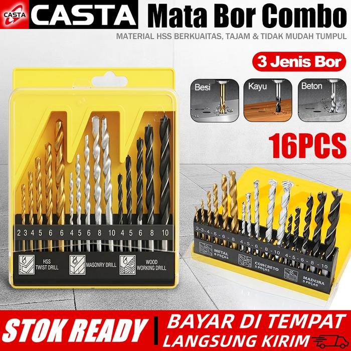 Gambar CASTA Paket Mata Bor 16Pcs Serbaguna untuk Bor Listrik dan Bor Tangan, Material Kayu Besi Tembok Beton Plastik, HSS Titanium Spiral Twist Drill, Mata Bor Beton, Mata Bor Kayu 3 Titik, Rapi dalam Kotak Organizer Alat Bengkel Rumah - Seperti pada gambar dari CASTA Tools Kab. Tangerang Tokopedia