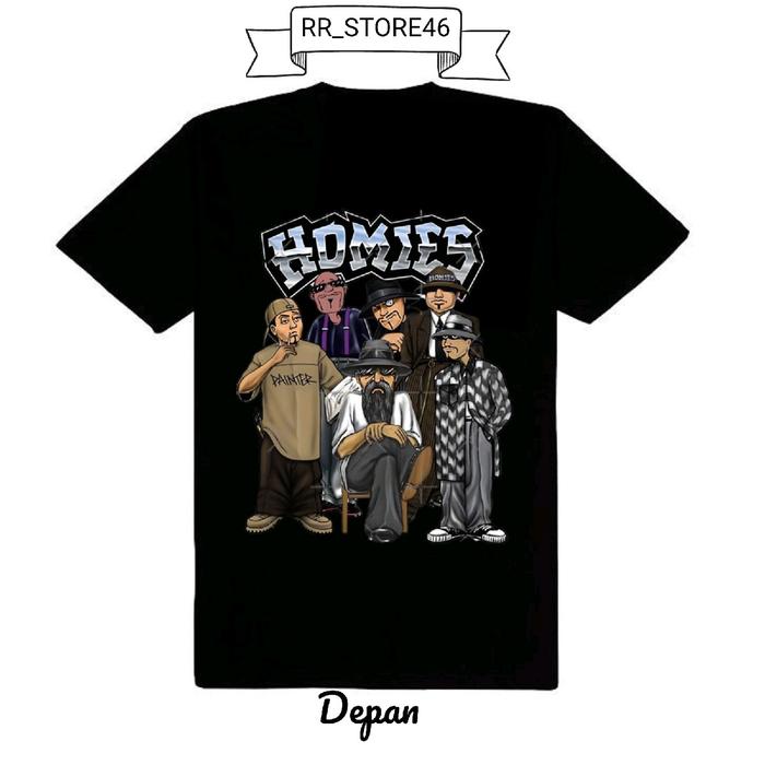 Gambar Kaos Pria HOMIES  , T-shirt Distro Baju Distro Pria Keren / Kaos Distro Pria Keren - HITAM, M dari RIANSTORE46 undefined Tokopedia