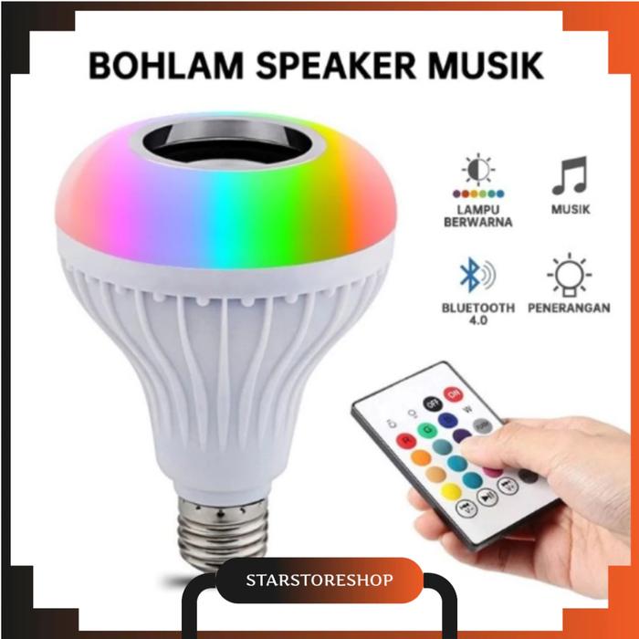 Gambar [ SSS ] Bohlam Speaker Musik Bluetooth 2 in 1 Lampu LED Putih & Warna-warni 13 Warna Cahaya 12 Watt dengan Remote Control 10 Meter Jarak Wifi untuk Musik dan Santai dari starstoreshop undefined Tokopedia