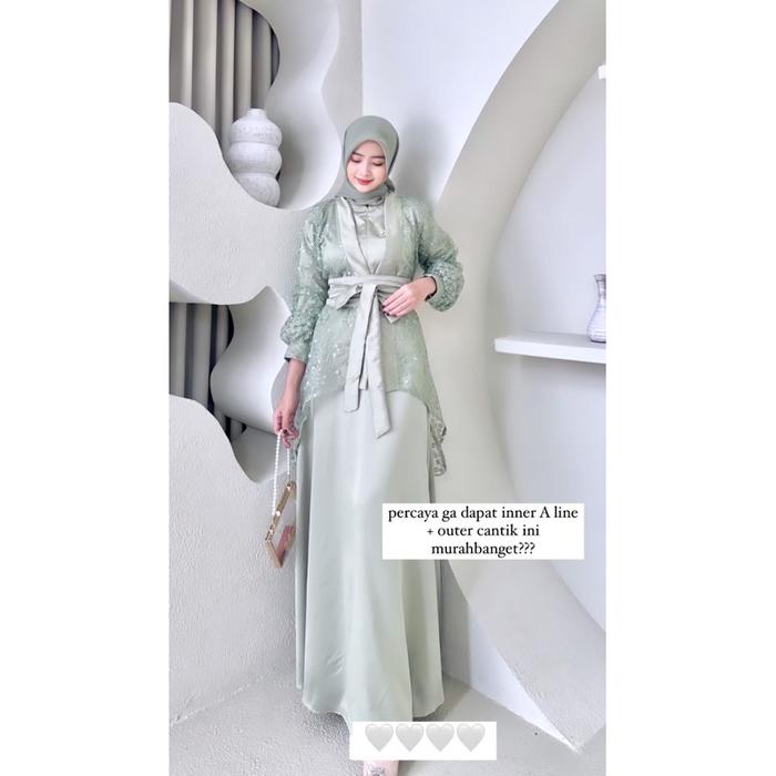 Gambar Fuji Veloxa Dress Kondangan Baju Seragam Bridesmaid Gaun Pesta Lebaran Oneset gamis brokat outer rompi brokat premium READY JUMBO - Sage, M dari LAWZEE undefined Tokopedia