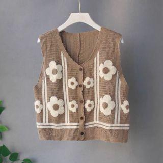 Gambar Vest Bunga2 Retro Vintage Rompi Wanita - Coklat dari Alana Fashion Shop undefined Tokopedia