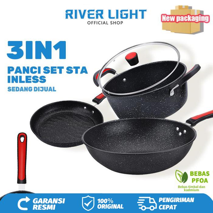 Gambar RIVER LIGHT - Panci set marble Antilengket Peralatan Masak 3PCS Peralatan Dapur Cocok Untuk Semua Kompor Wajan Panci Paket Keluarga Set - Kitchenware dari RIVER LIGHT undefined Tokopedia