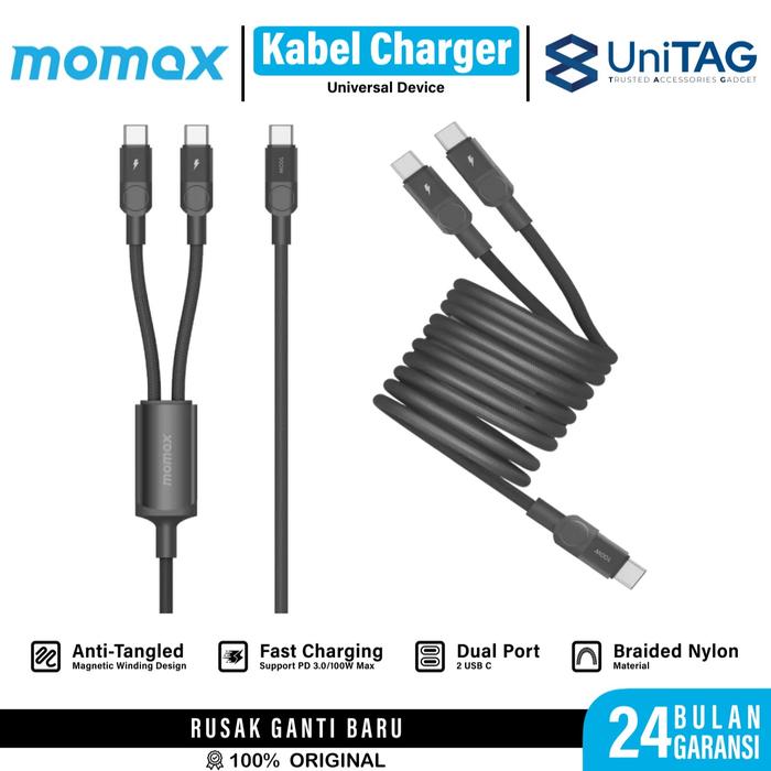 Gambar momax Kabel Data Magnet Link USB C to Type C 100W Fast Charging for iPhone 16 15 Samsung PD QC 3.0 - 100W Dual C, Black, 2m dari Momax Indonesia undefined Tokopedia