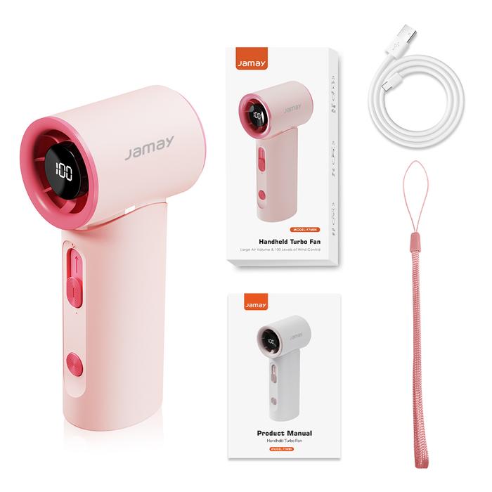 Gambar [New] JAMAY F7mini Kipasportable Turbo Fan HandHeld Mini Fan 8H Battery Life High-Speed Fans Strong Wind 100 Gear Digital LED Display Kipas Angin Adjustable Ultra-light Turbo kipas Baterai Kabel - Merah muda dari JAMAY.ID undefined Tokopedia