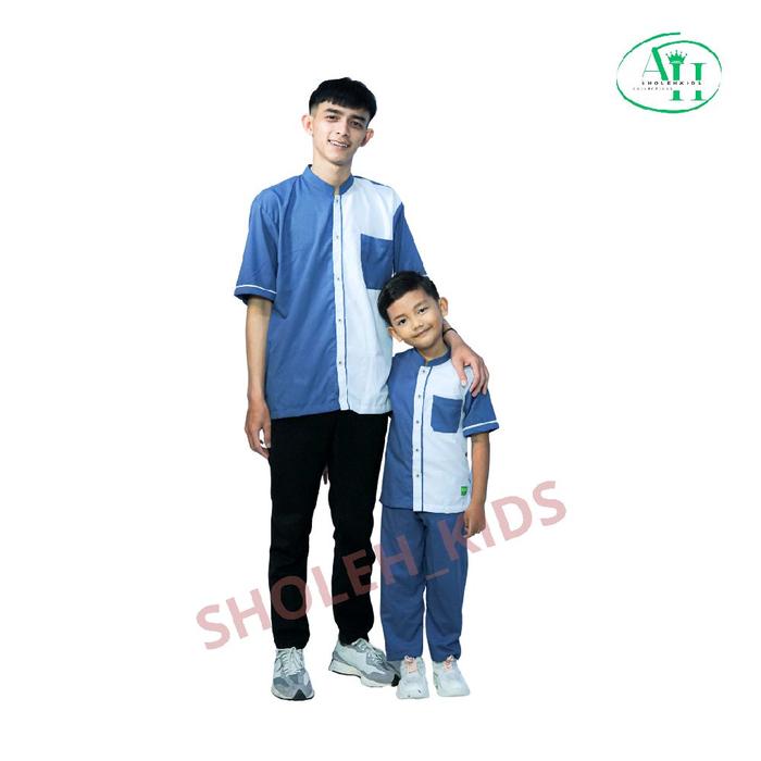 Gambar Sholeh kids Baju Koko Couple Ayah Dan Anak Laki Laki Harga Terpisah Kemeja Koko Kerah Shanghai Lengan pendek Model Terbaru Bahan Katun - Denim Mix Putih, Ayah M dari Sholeh kids_NEW undefined Tokopedia
