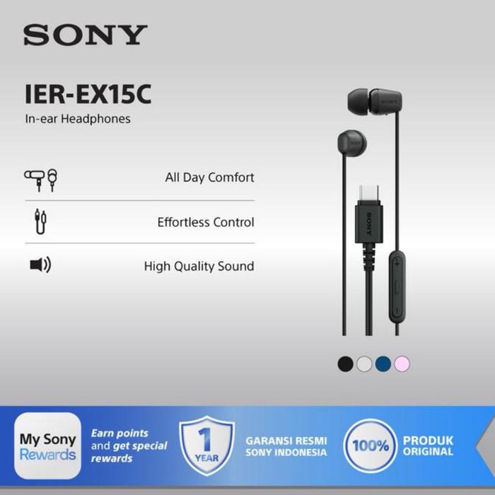 Gambar Sony IER-EX15C Earphone Cable with USB Type C Connector EX15C High Quality Sound dengan Kabel TypeC - BLACK dari Click & Go Tokopedia undefined Tokopedia