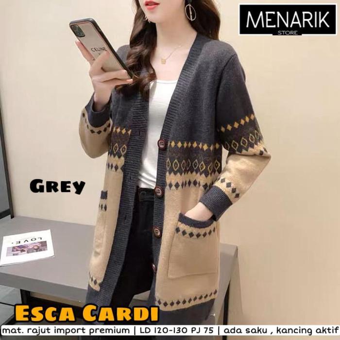 Gambar JUMBO / ESCA CARDIGAN / OUTER WANITA LENGAN PANJANG / RAJUT HALUS TEBAL / LD 120-130 PJ 75 / NYAMAN DIPAKAI Kardigan Oversize Knitwear Kancing - GREY dari Menarik Store Original undefined Tokopedia