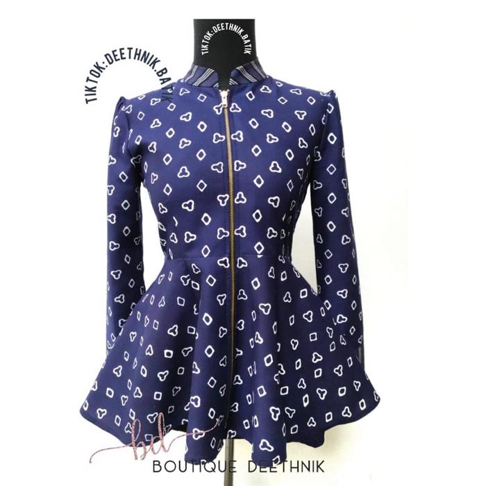 Gambar Baju batik model peplum motif cinde navy mix lurik prasojo - XS dari DEETHNIK.BATIK undefined Tokopedia