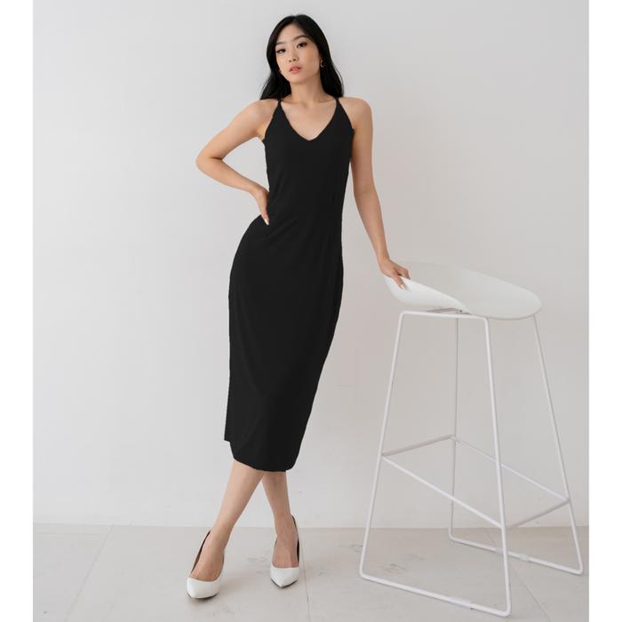 Gambar NZINGA Grace | Midi Dress Wanita Polos Slim Fit - V Neck Sleeveless Elegant Look | Ukuran S - XXL - Hitam, S dari nzinga.id Kota Administrasi Jakarta Utara Tokopedia
