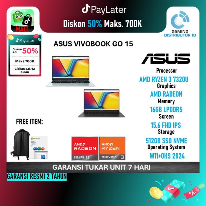 Promo Laptop Asus Vivobook GO 15 E1504FA RYZEN 3 7320 16GB 512GB W11 ...