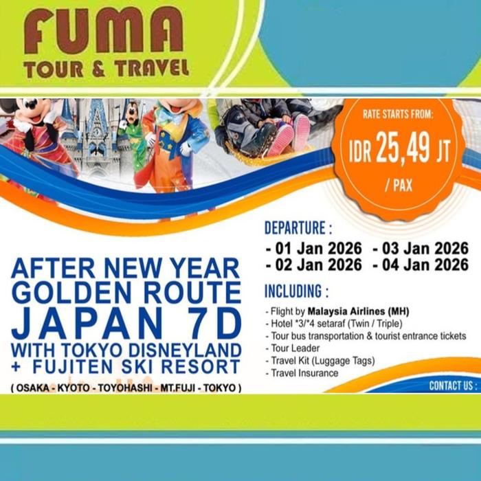 Gambar 7D After New Year Golden Route Shirakawago with Tokyo Disney Land + Fujiten Ski Resort dari Fumatour undefined Tokopedia