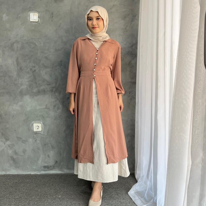 Gambar RHEA OUTER by mykikstore crinkle tunik - Mocca, Allsize dari mykikstore undefined Tokopedia