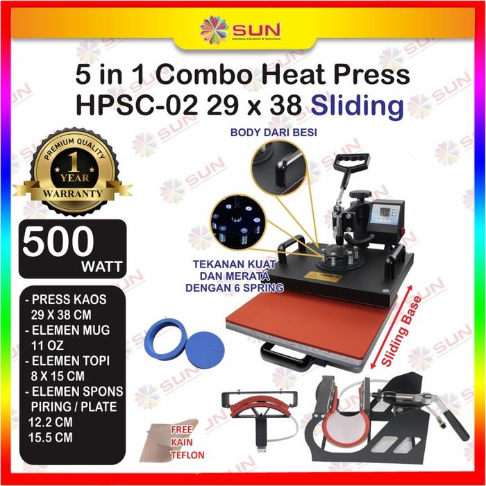 Gambar Mesin Press Kaos High Pressure 500 watt 23x30/ 29x38 /38 x 38 Swing / Putar / Combo untuk Sablon Kaos, Bag, Puzzle, Plat Aluminium, Bantal ( DTG, DTF, Polyflex, Sublime, Transfer Paper, Platisol, Rubber ) - 5 IN 1 HPSC-02 29X38, Tangerang dari Sun Indonesia undefined Tokopedia