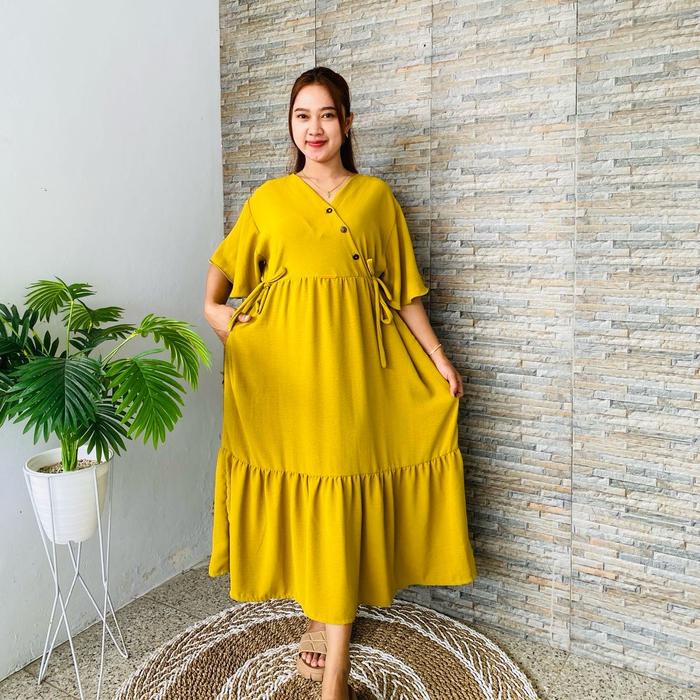 Gambar DressDaster Kimono Lonceng JUMBO LD120 Crinckle Kancing Busui Anggun Cantik Menyusui Nyaman - Lime Jumbo dari BanyuLangitDaster undefined Tokopedia