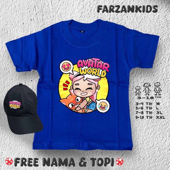 Gambar BAJU KAOS ANAK PAZU AVATAR WORLD FREE TOPI & NAMA 2 -10 THN - BIRU MUDA, XL dari FARZAN.KIDS undefined Tokopedia