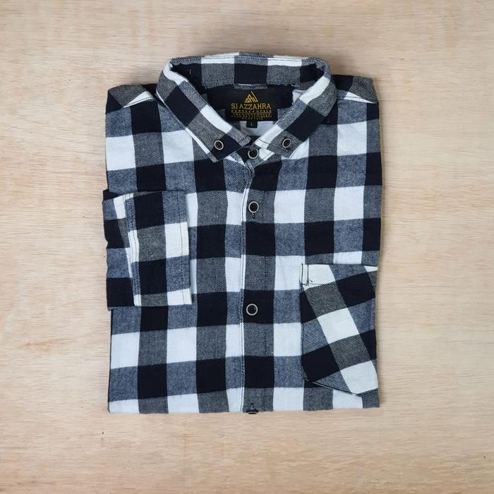 Gambar Kemeja Flanel Lengan Panjang Wanita Outer Flannel Kotak Putih Catur Best Seller Tebal Katun Premium Hitam Baju Oversize Casual Lembut Nyaman - L, FWOLL/NO.1 dari SAJZAH undefined Tokopedia