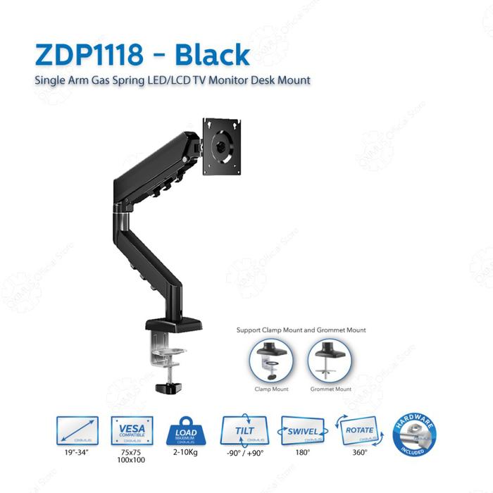 Gambar Bracket TV Monitor LED LCD Gas Spring OXIMUS ZDP1118 1118 Tilt Swivel - Hitam dari Abditama Official undefined Tokopedia