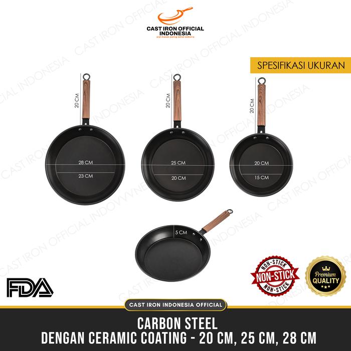 Gambar Cast Iron Official Panci Wajan Carbon Steel dengan Granit Coating 20/25/28 cm Gagang Kayu Premium Anti Panas Cocok untuk Kompor Gas & Induksi - 25 dari Cast iron Indonesia undefined Tokopedia