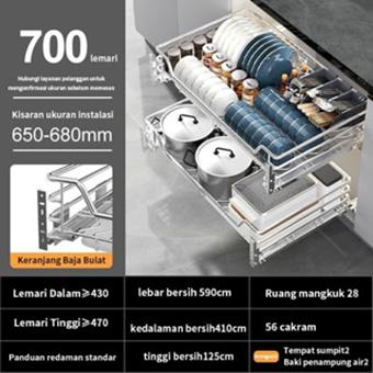 Gambar Rak Piring Stainless Steel Rak Pengering Piring Lemari Dapur Multifungsi Keranjang Geser Laci - Kabinet 700 mm dari sunny Toko undefined Tokopedia