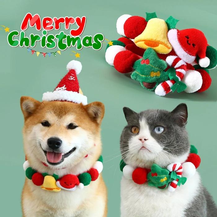 Jual Christmas Dog Cat Plush Ball Necklace Soft Collar Pet Neck