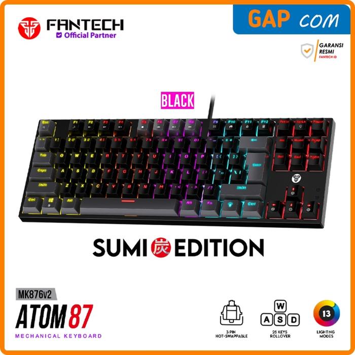 Gambar Keyboard Gaming Mechanical Fantech MK876v2 | MK876 v2 Atom87 Sumi Edition Hot-Swap RGB TKL - MK876v2 Black, Blue dari Giben Advance Premium undefined Tokopedia