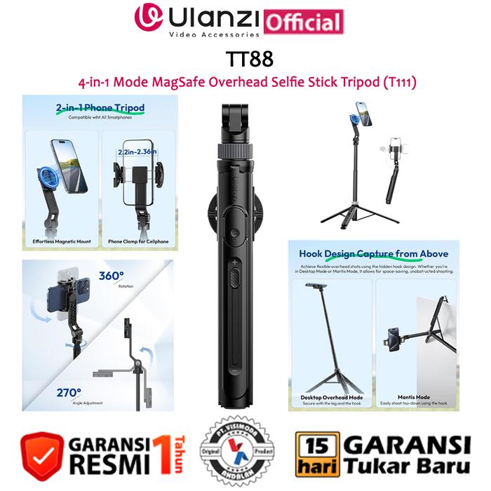 Gambar Ulanzi TT88 4-in-1 Mode MagSafe Overhead Selfie Stick Tripod (T111) - Black dari Ulanzi Indonesia undefined Tokopedia